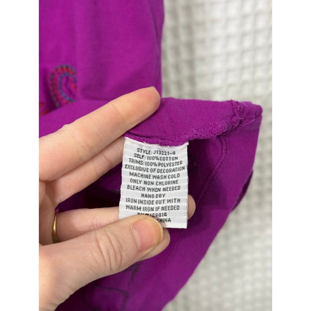 Johnny Was Kai Pink Purple Embroidered Short Sleeve Relaxed Tee Top Sz XL - Picture 5 of 9